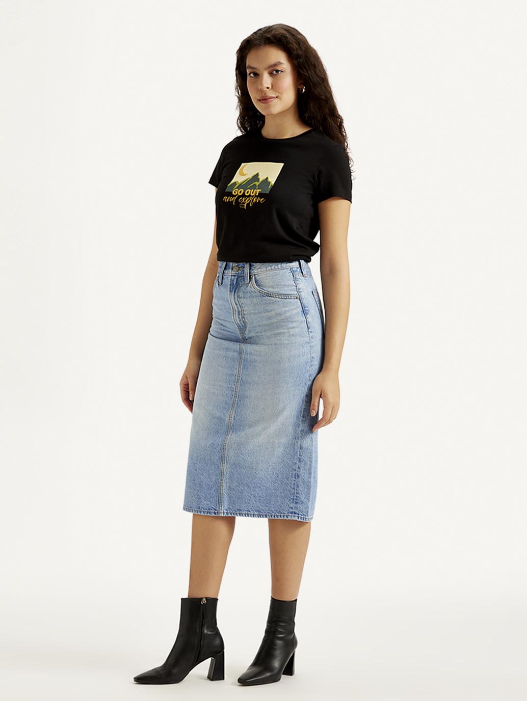 Women's Mid Rise Light Blue Regular Fit Skirt - Side View
