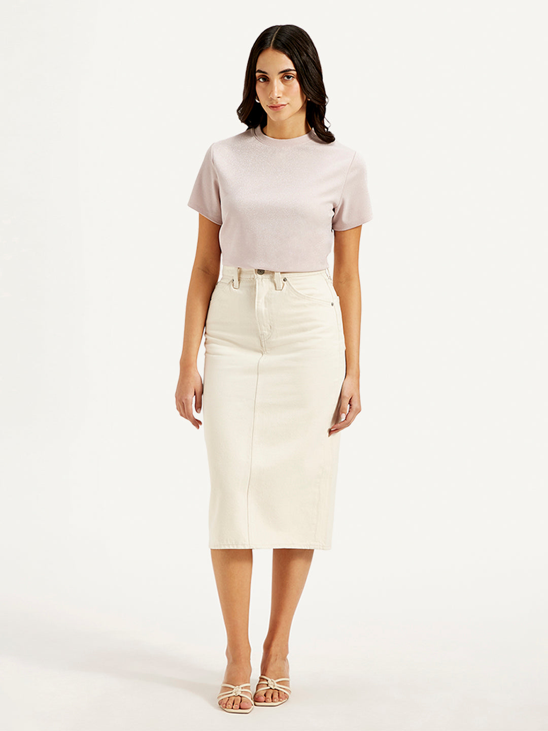 Women's High Rise Off-White Slim Fit Skirt - Front View
