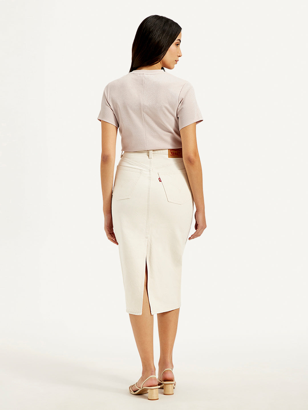 Women's High Rise Off-White Slim Fit Skirt - Back View