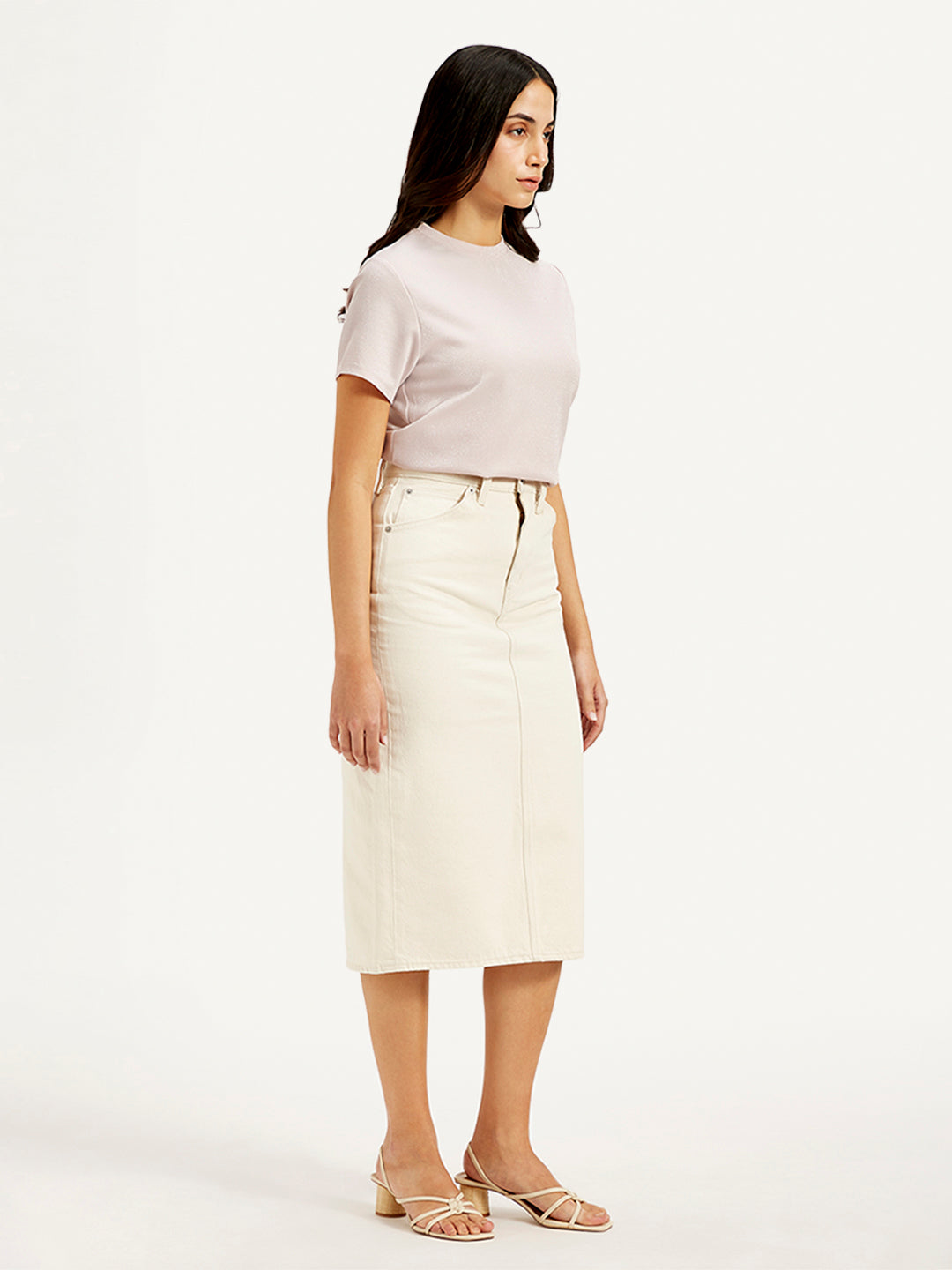 Women's High Rise Off-White Slim Fit Skirt - Side View