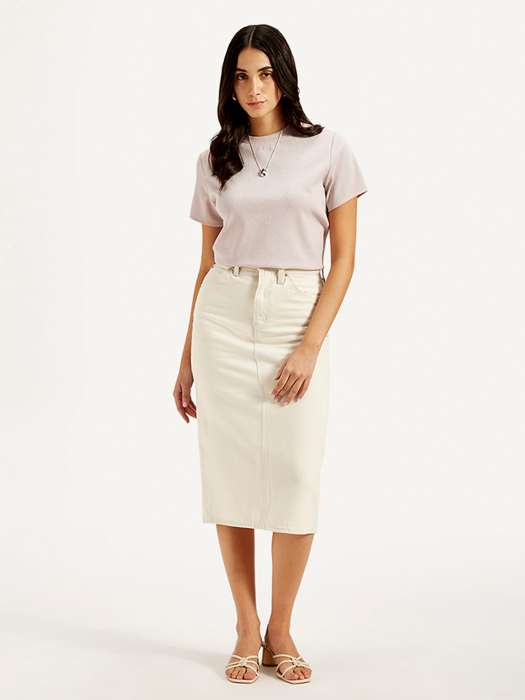 Women's High Rise Off-White Slim Fit Skirt - Styleshot View
