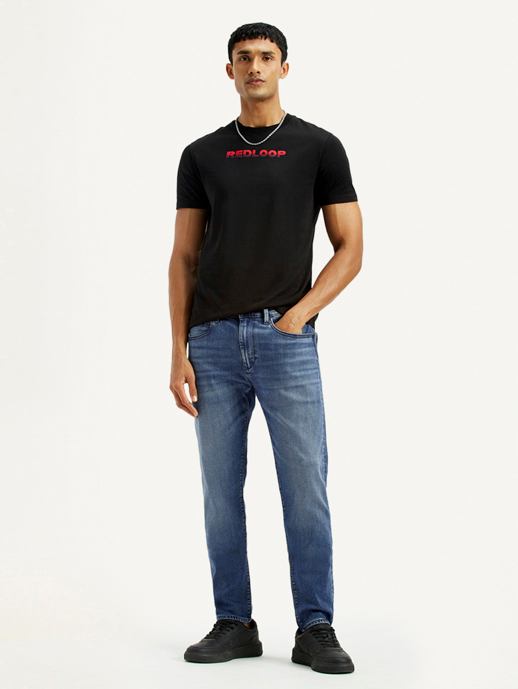 Men's Redloop 512 Dark Indigo Slim Tapered Fit Mid Rise Jeans - Styleshot View