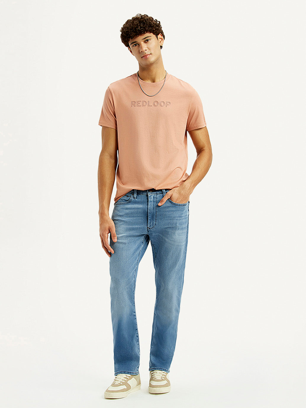 Men's Redloop 513 Light Blue Slim Straight Fit Mid Rise Jeans - Styleshot View