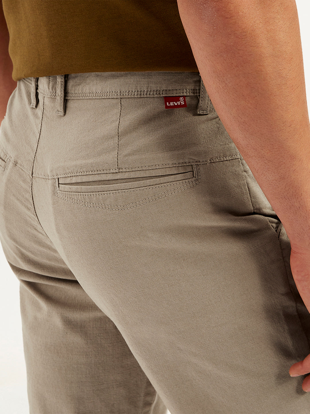 Men's Brown Authentic Straight Fit Linen Chinos - Detail View