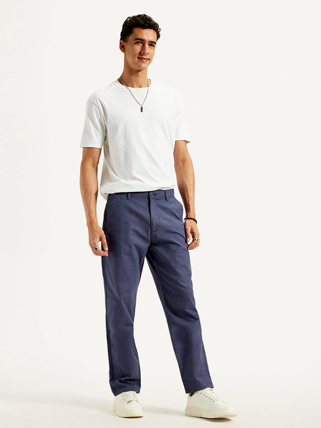 Men's Blue Authentic Straight Fit Linen Chinos - 20 View