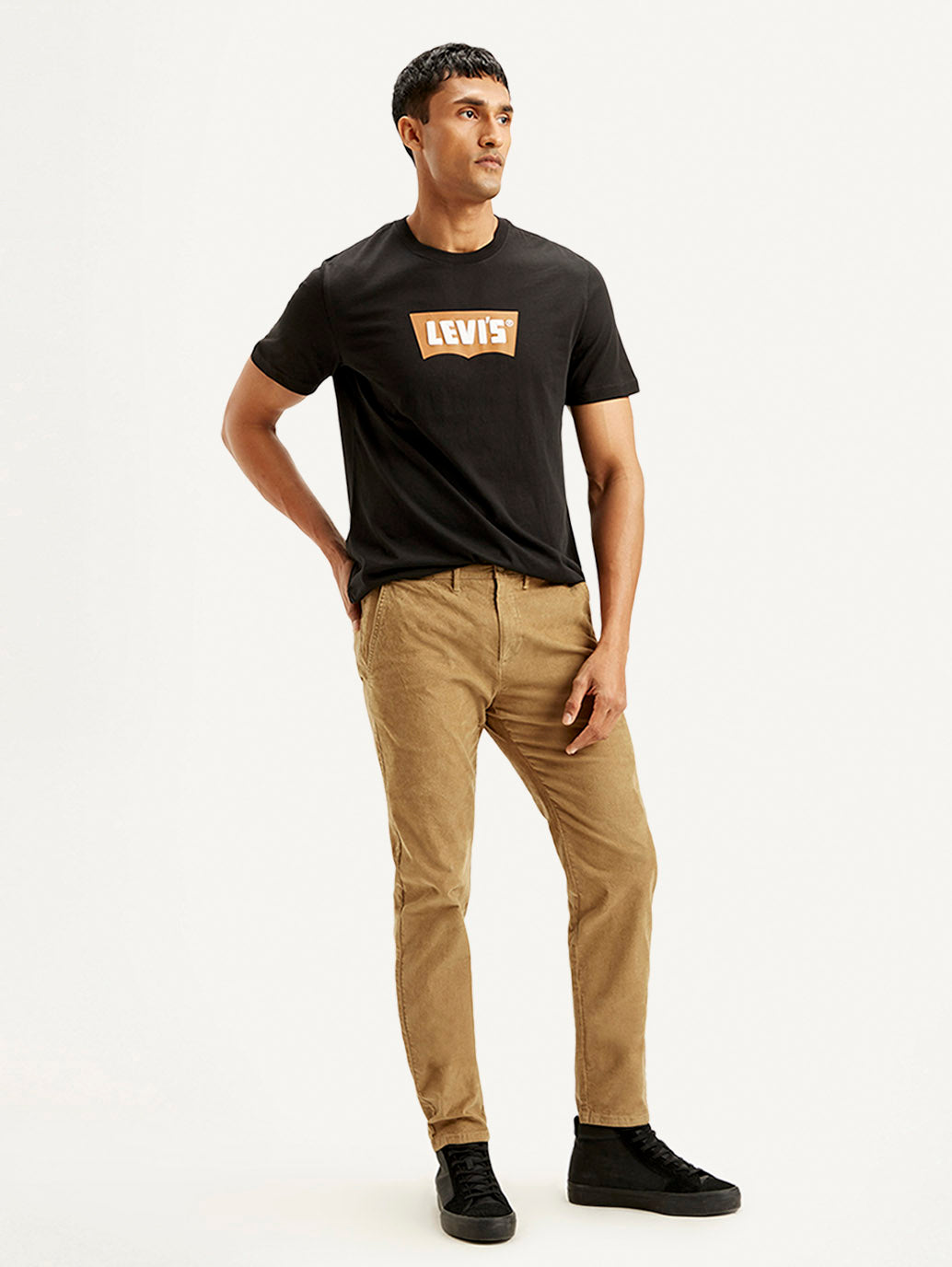 Men's Light-Brown Slim Tapered Fit Chinos - Side View