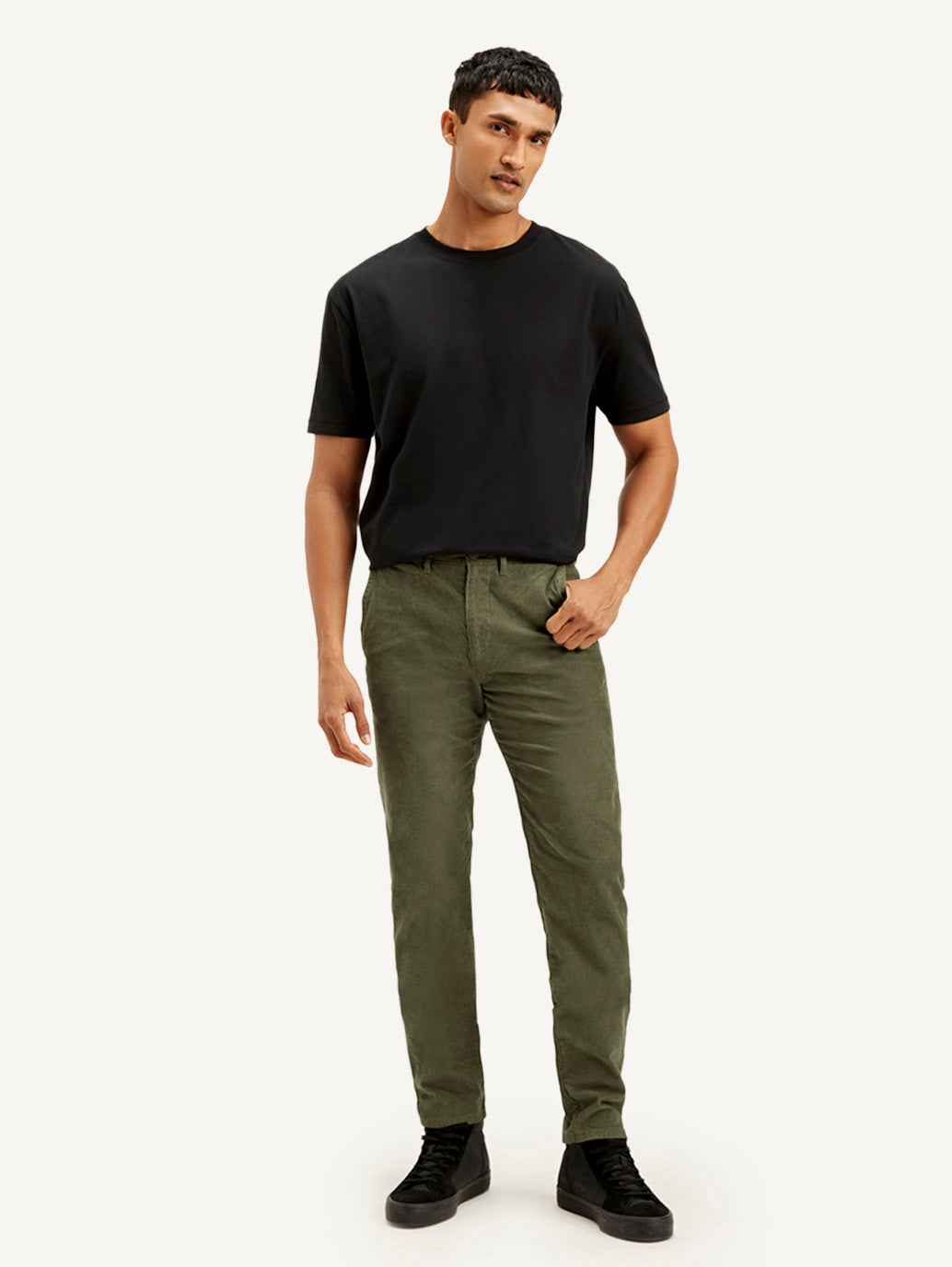 Men's Olive Slim Tapered Fit Chinos - Front View