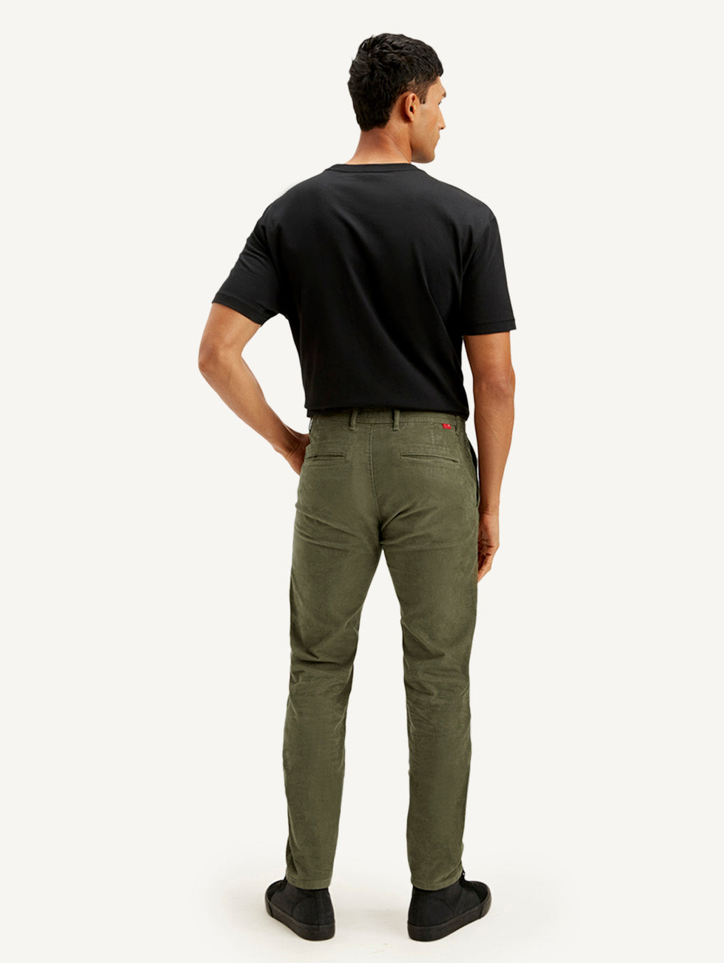 Men's Olive Slim Tapered Fit Chinos - Back View