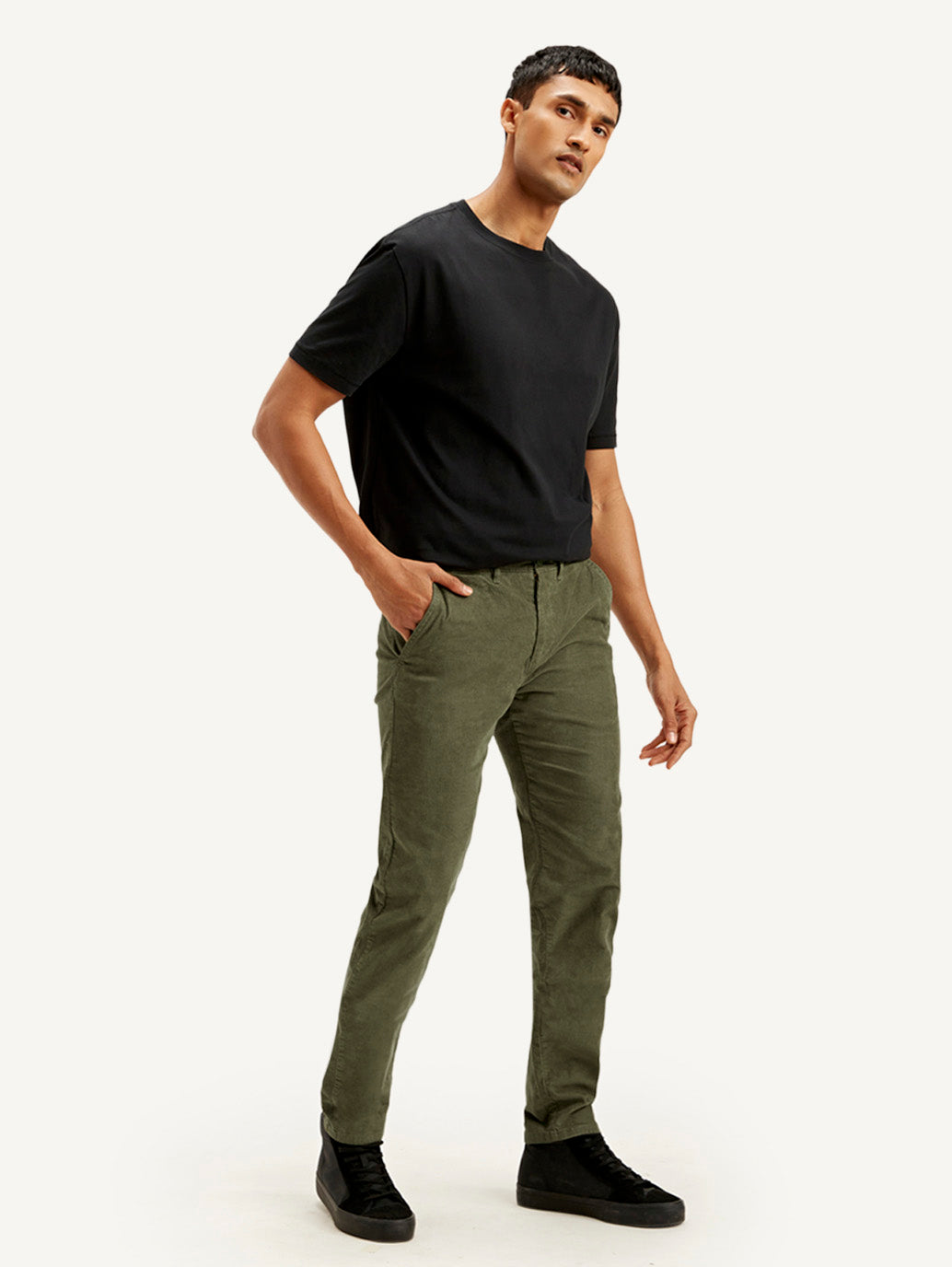 Men's Olive Slim Tapered Fit Chinos - Side View
