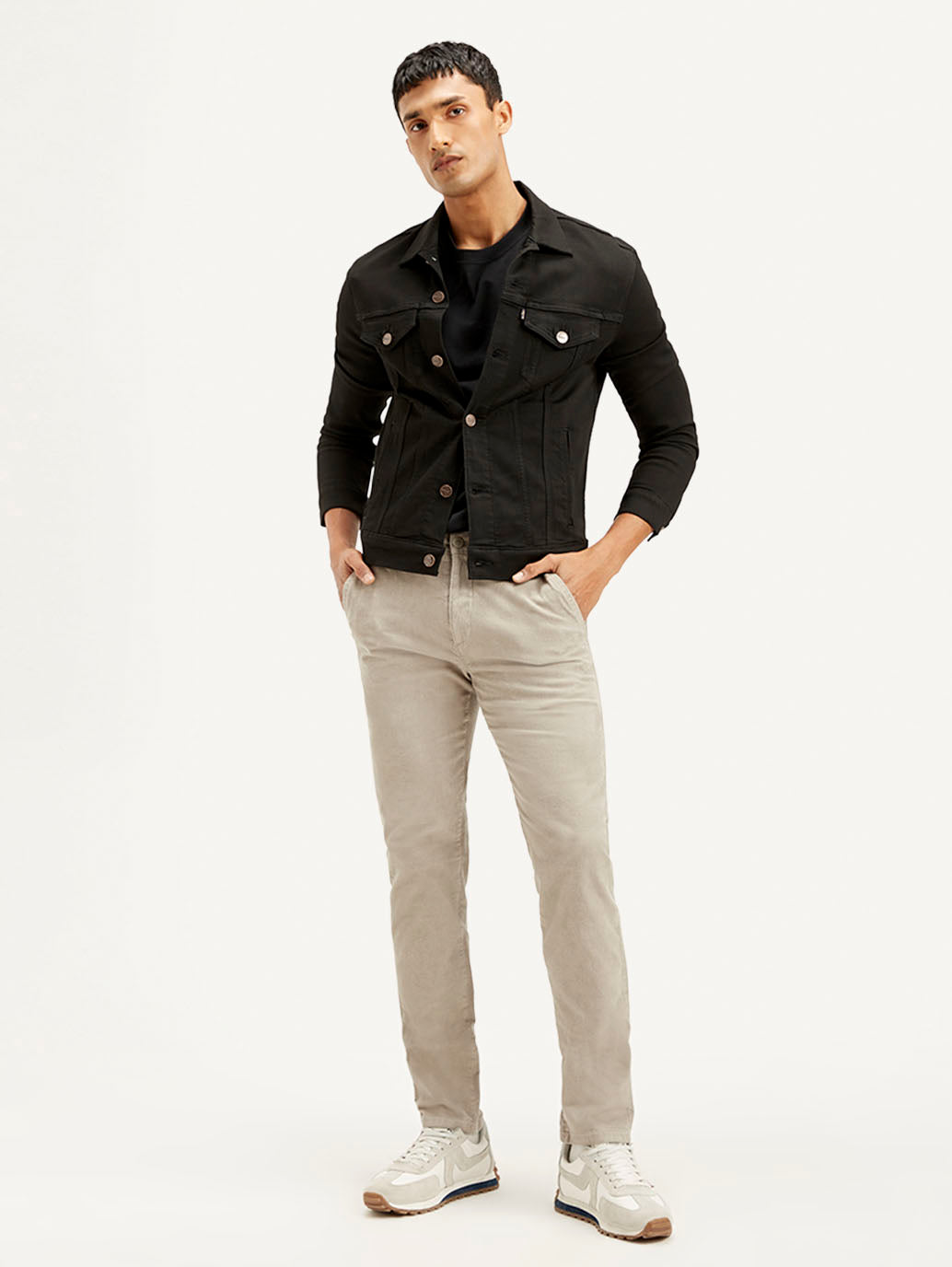 Men's Beige Slim Tapered Fit Chinos - Styleshot View