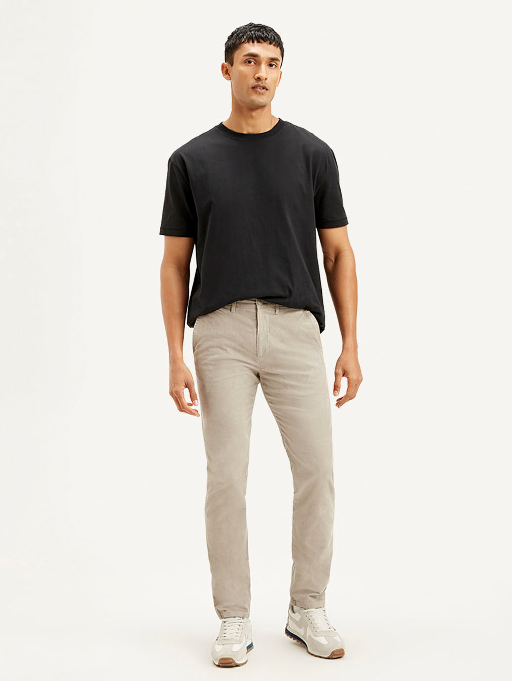Men's Beige Slim Tapered Fit Chinos - Front View
