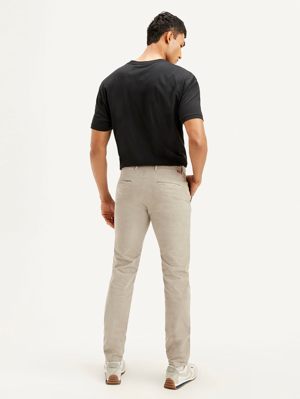 Men's Beige Slim Tapered Fit Chinos - Back View