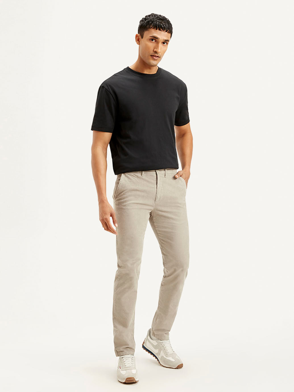 Men's Beige Slim Tapered Fit Chinos - Side View