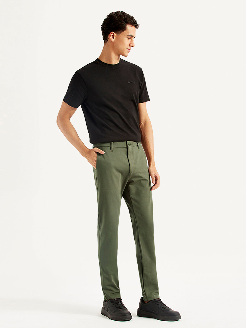 Men's Olive Slim Fit Tech Pant Chinos - Side View
