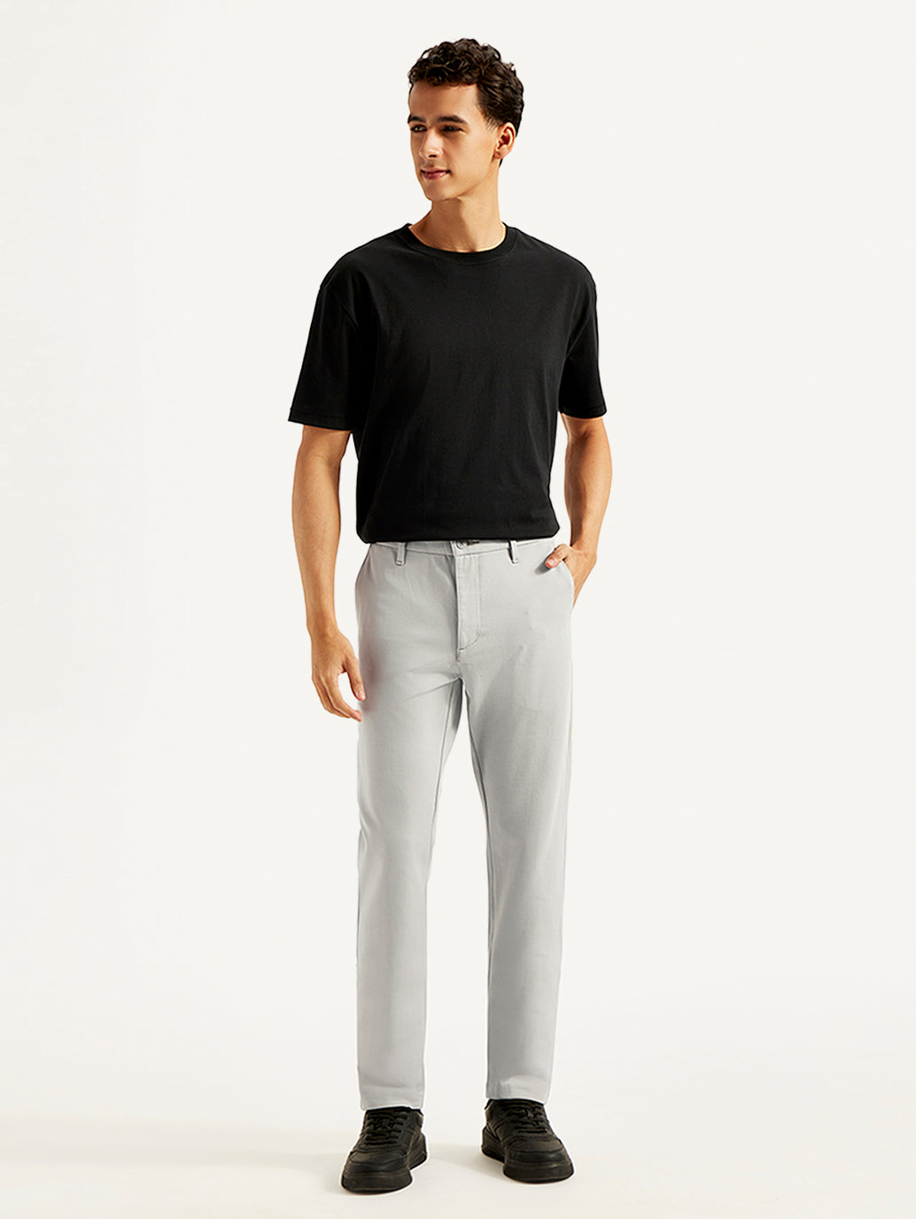 Men's Grey Slim Fit Tech Pants Chinos - Front View