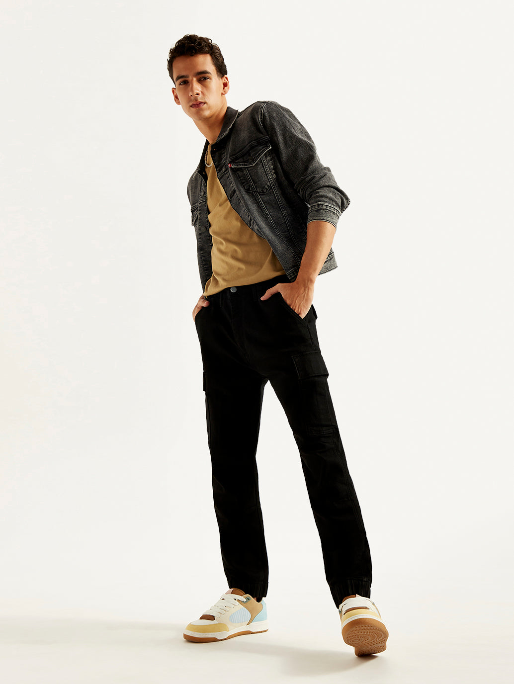 Men's Tapered Black Utility Cargo Jogger - Elevated View