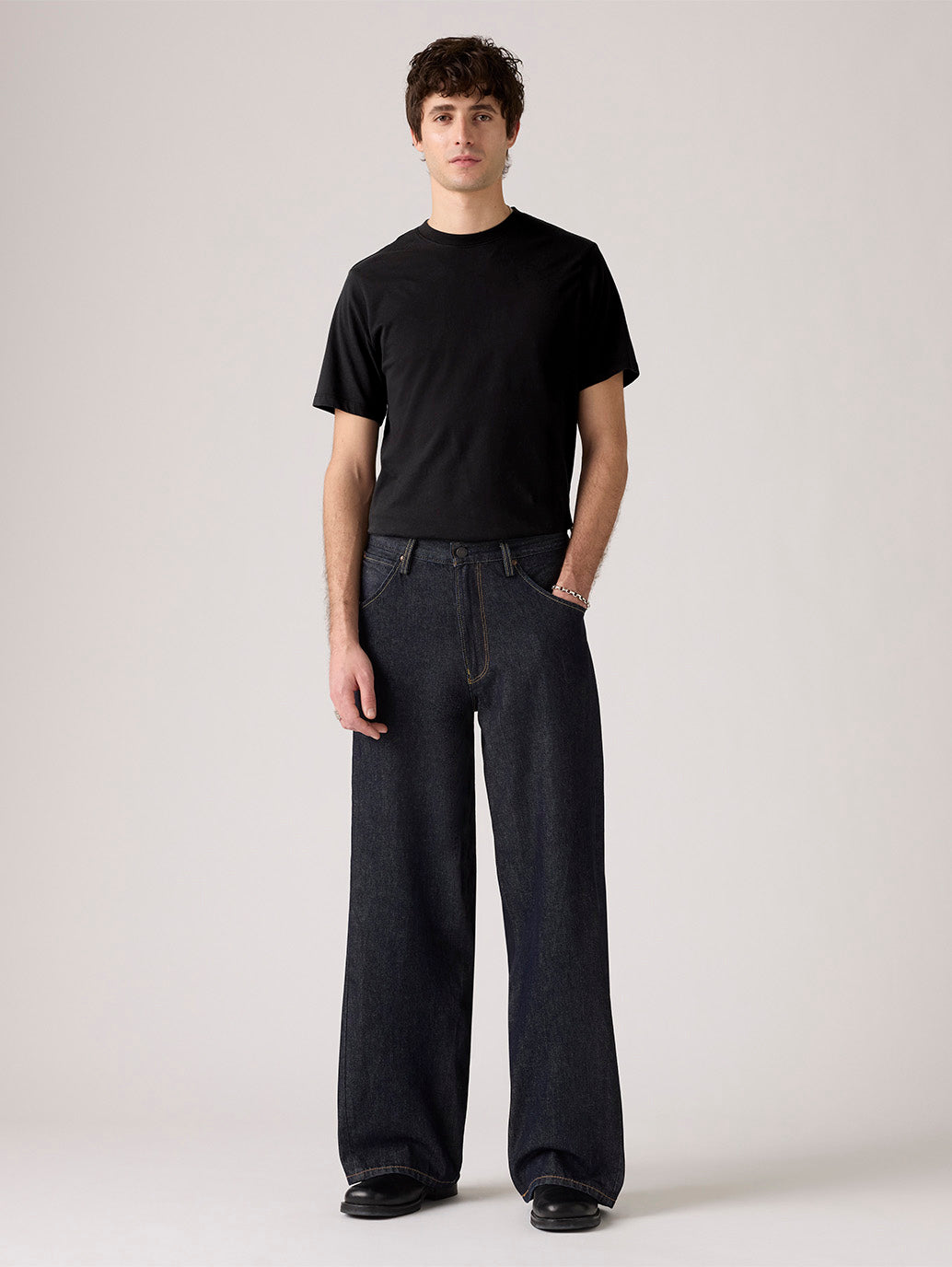 Men's Dark Indigo Twisted Baggy Fit Mid Rise Jeans - Front View