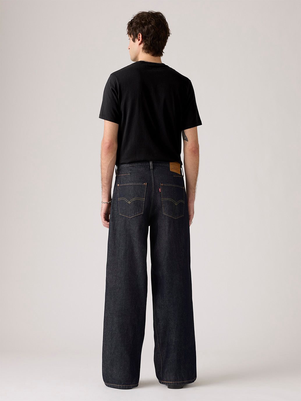 Men's Dark Indigo Twisted Baggy Fit Mid Rise Jeans - Back View