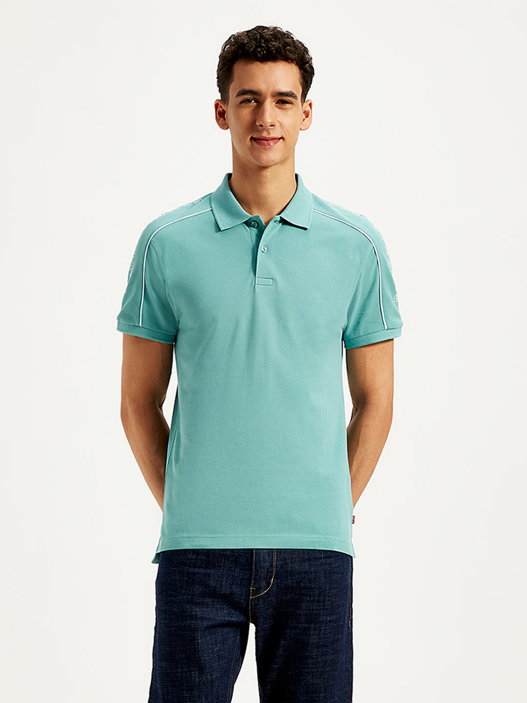 Men's Typographic Print Slim Fit Polo T-Shirt - 20 View