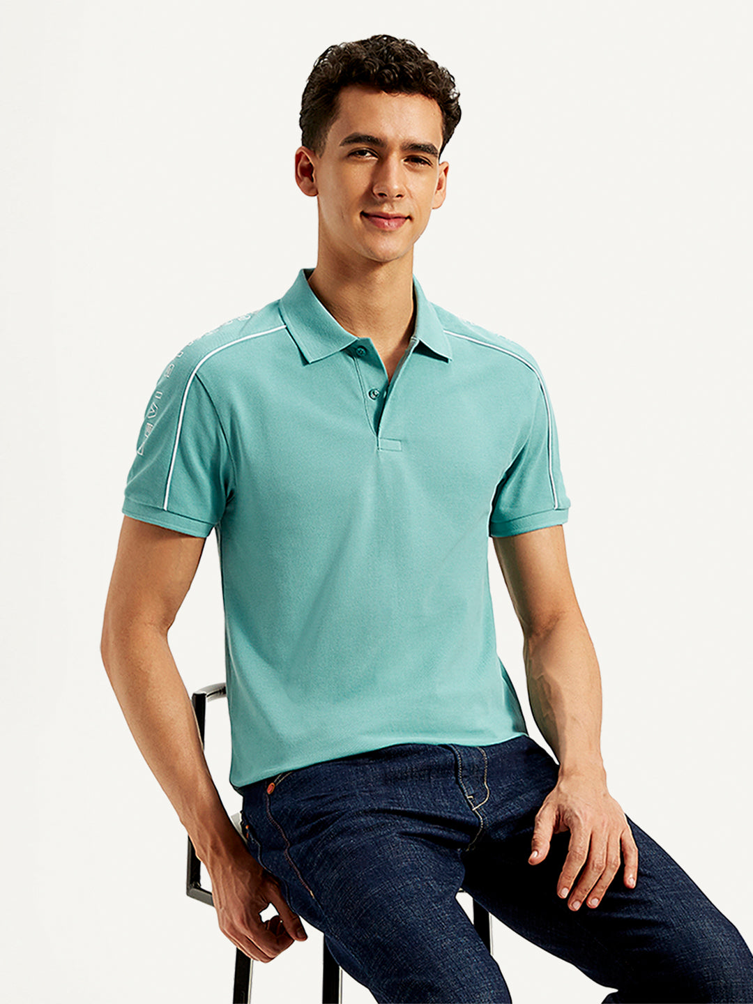 Men's Typographic Print Slim Fit Polo T-Shirt - 20 View