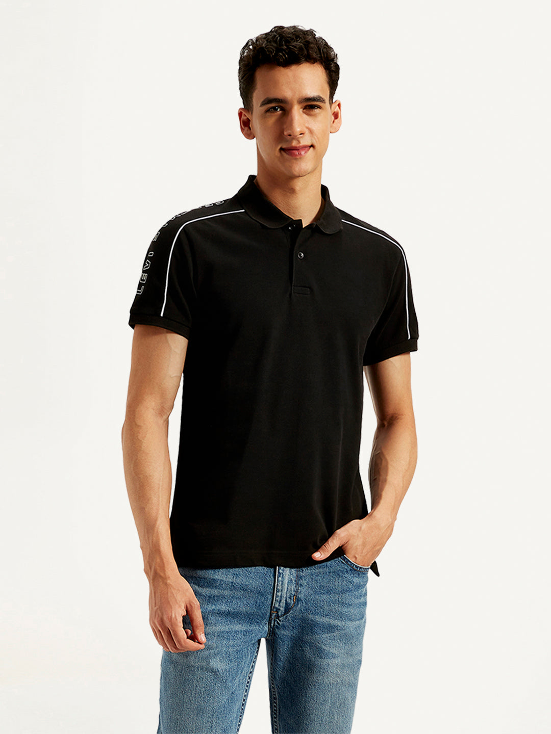 Men's Typographic Print Slim Fit Polo T-Shirt - 20 View