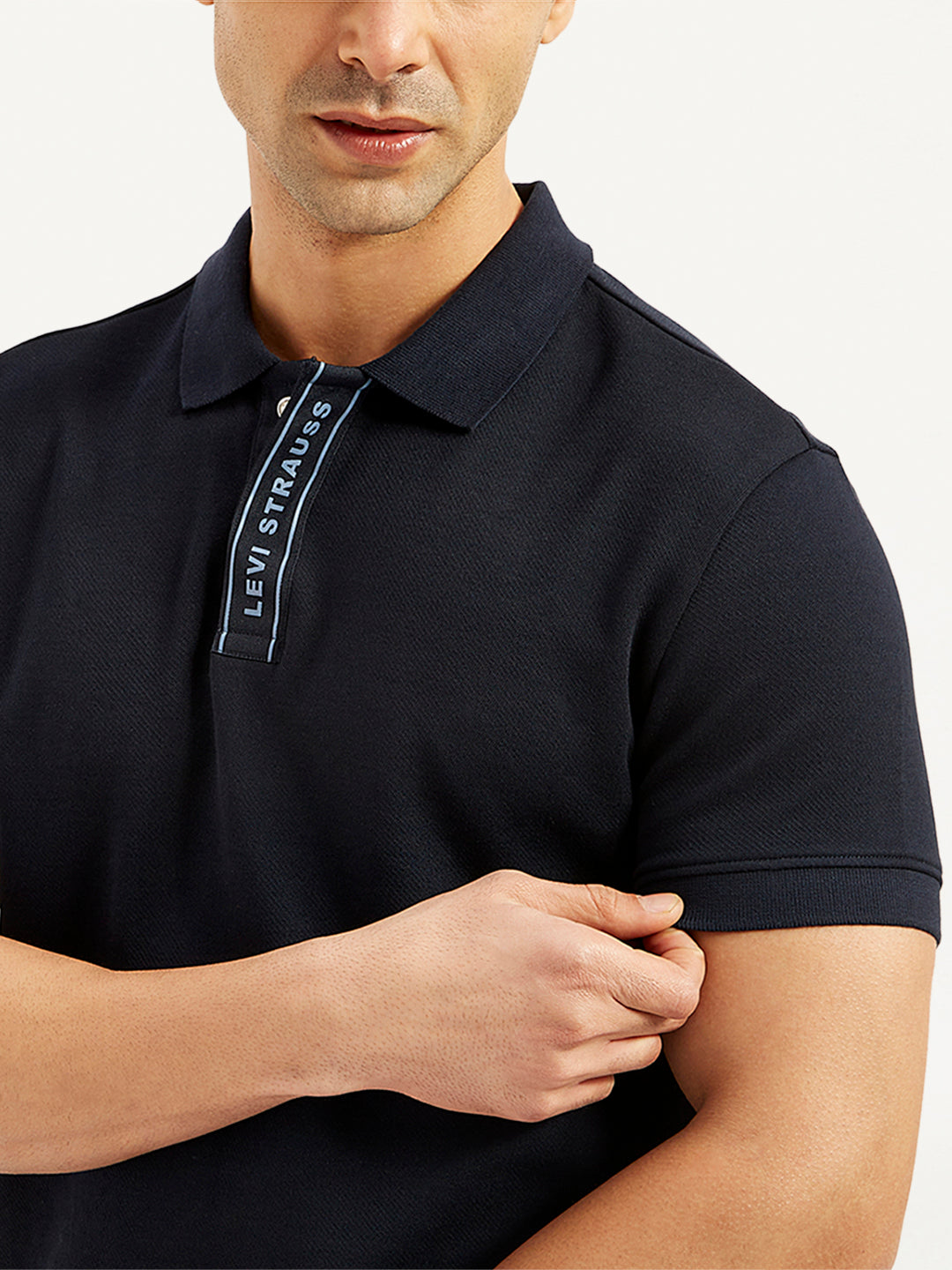 Men's Solid Slim Fit Polo T-Shirt - Detail View