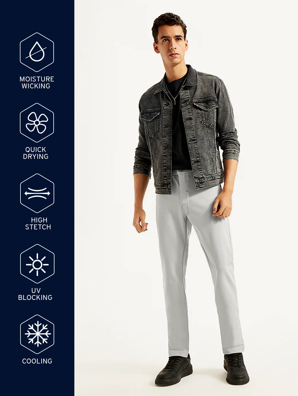 Men's Grey Slim Fit Tech Pants Chinos - 002kq0002 View