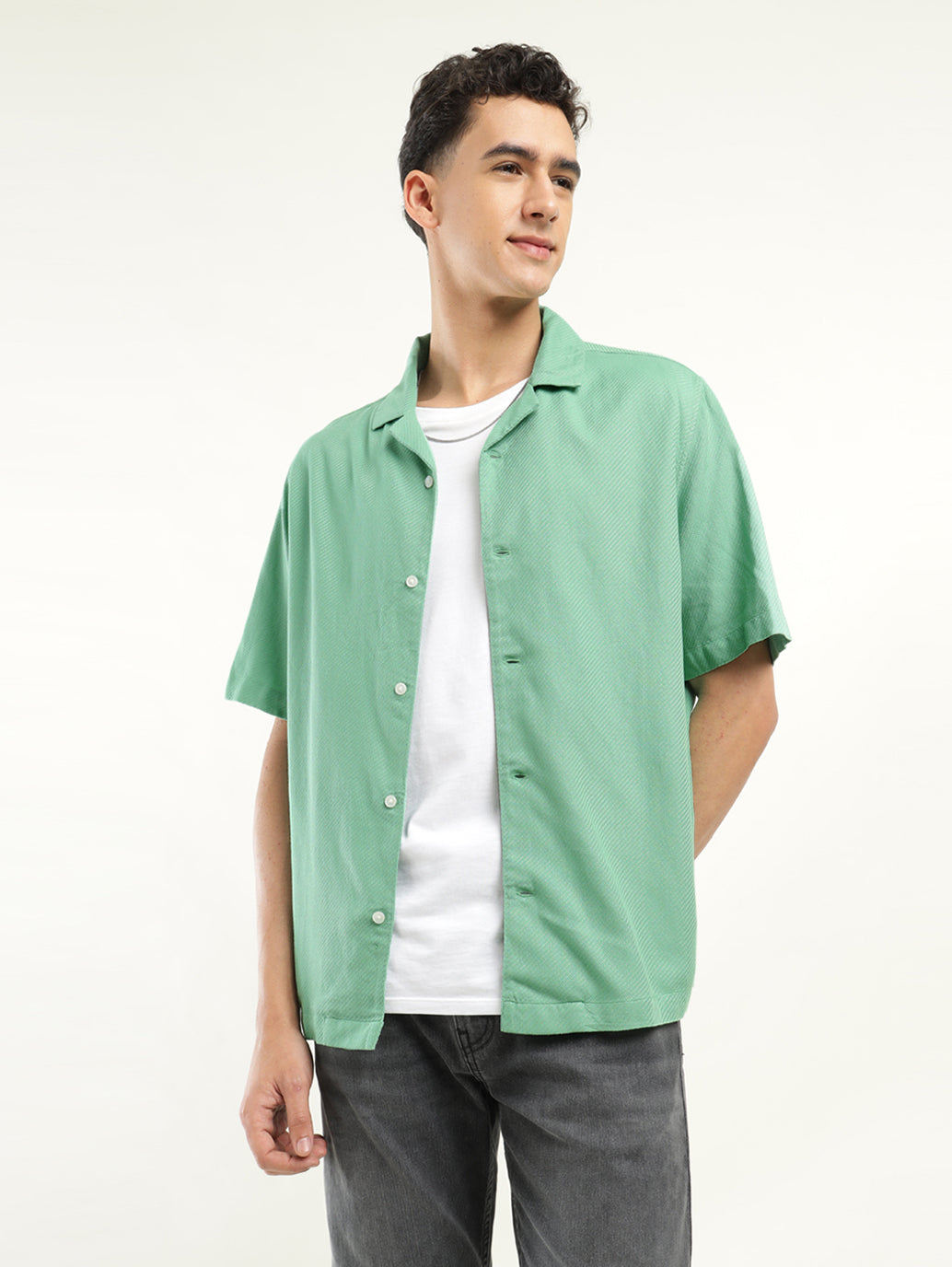 Men's Solid Camp Collar Shirt - Styleshot View