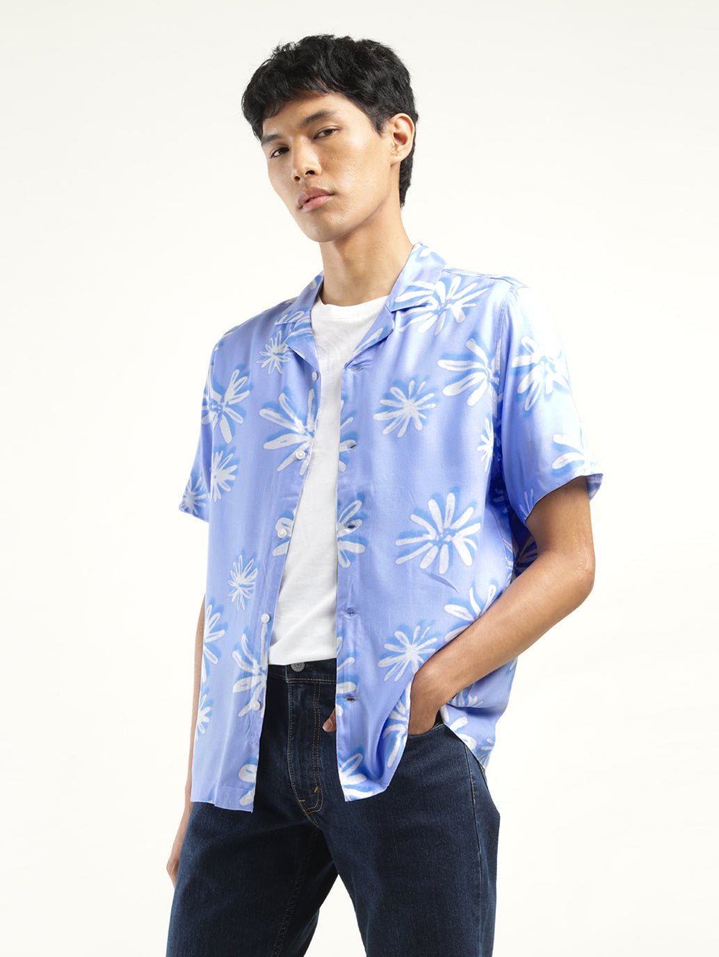 Men's Floral Print Camp Shirt - Styleshot View