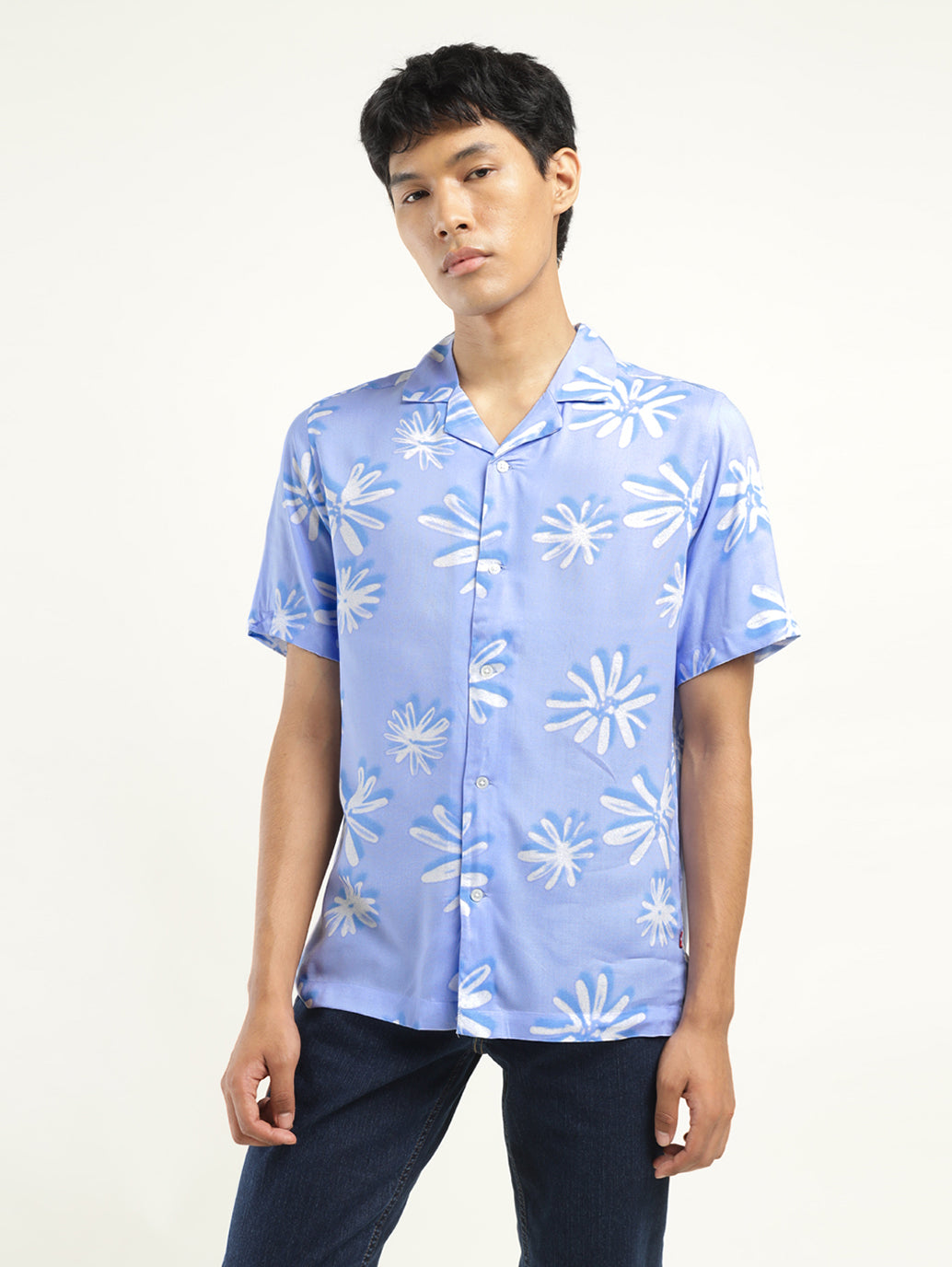 Men's Floral Print Camp Shirt - Front View