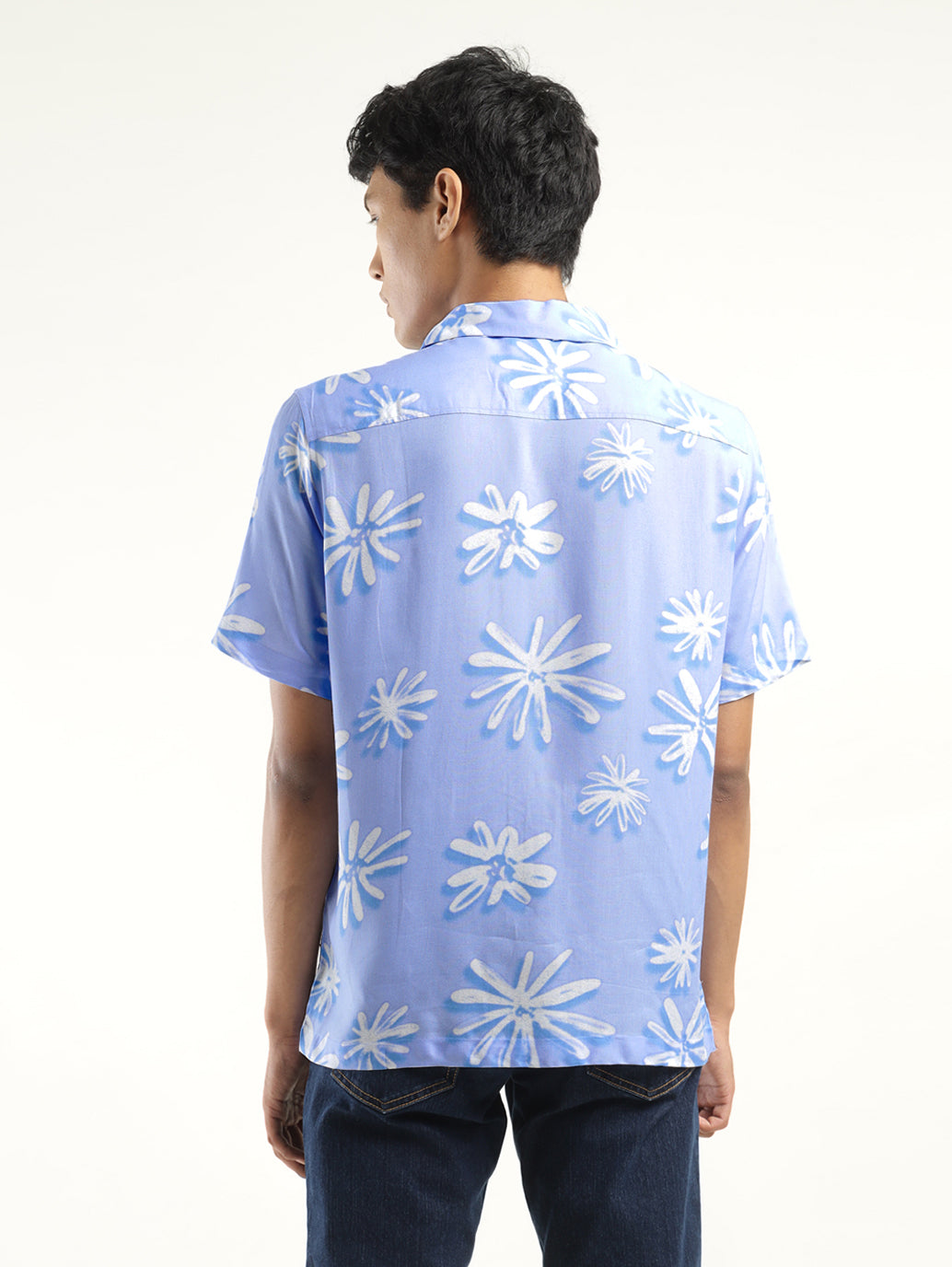 Men's Floral Print Camp Shirt - Back View
