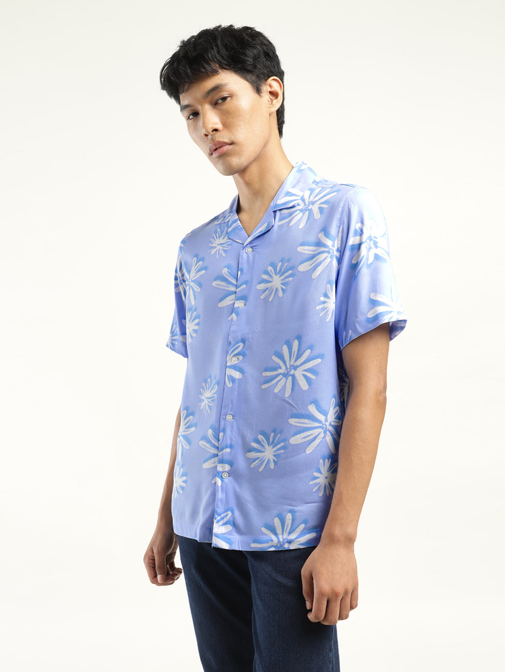 Men's Floral Print Camp Shirt - Side View