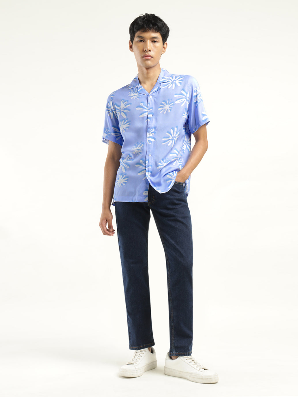 Men's Floral Print Camp Shirt - ModelFront View