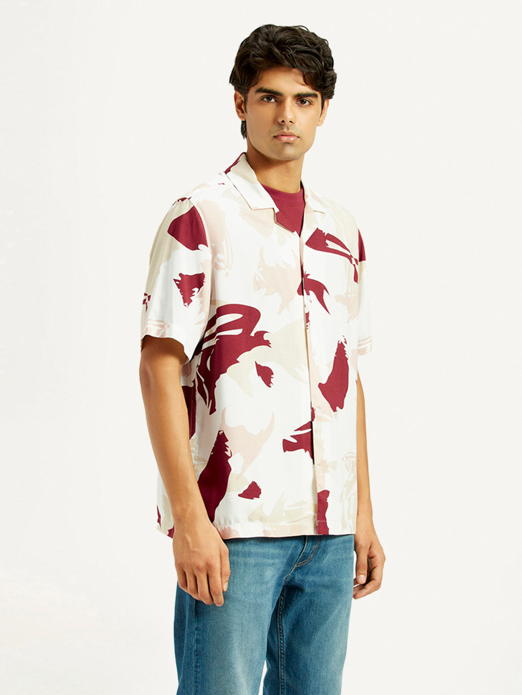 Men's Abstract Multi Color Camp Shirt - Side View