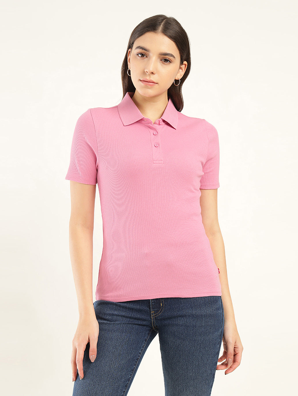 Women's Solid Slim Fit Polo T-Shirt - Front View