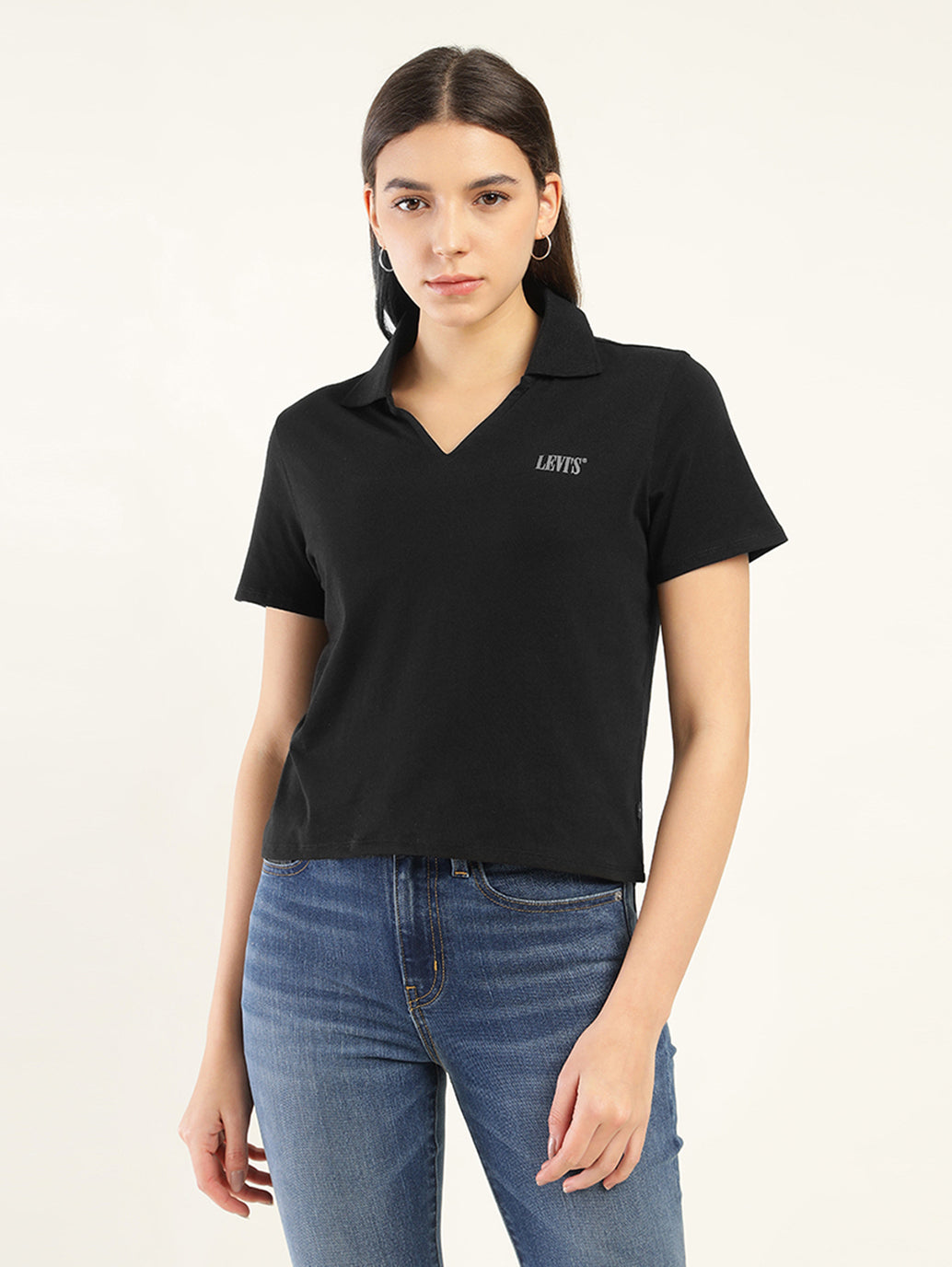 Women's Solid Polo T-Shirt - Front View