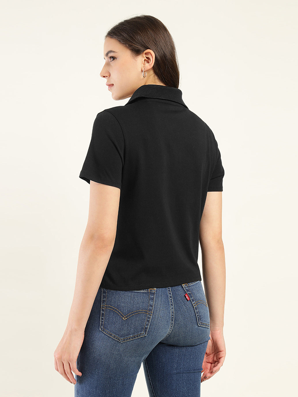 Women's Solid Polo T-Shirt - Back View
