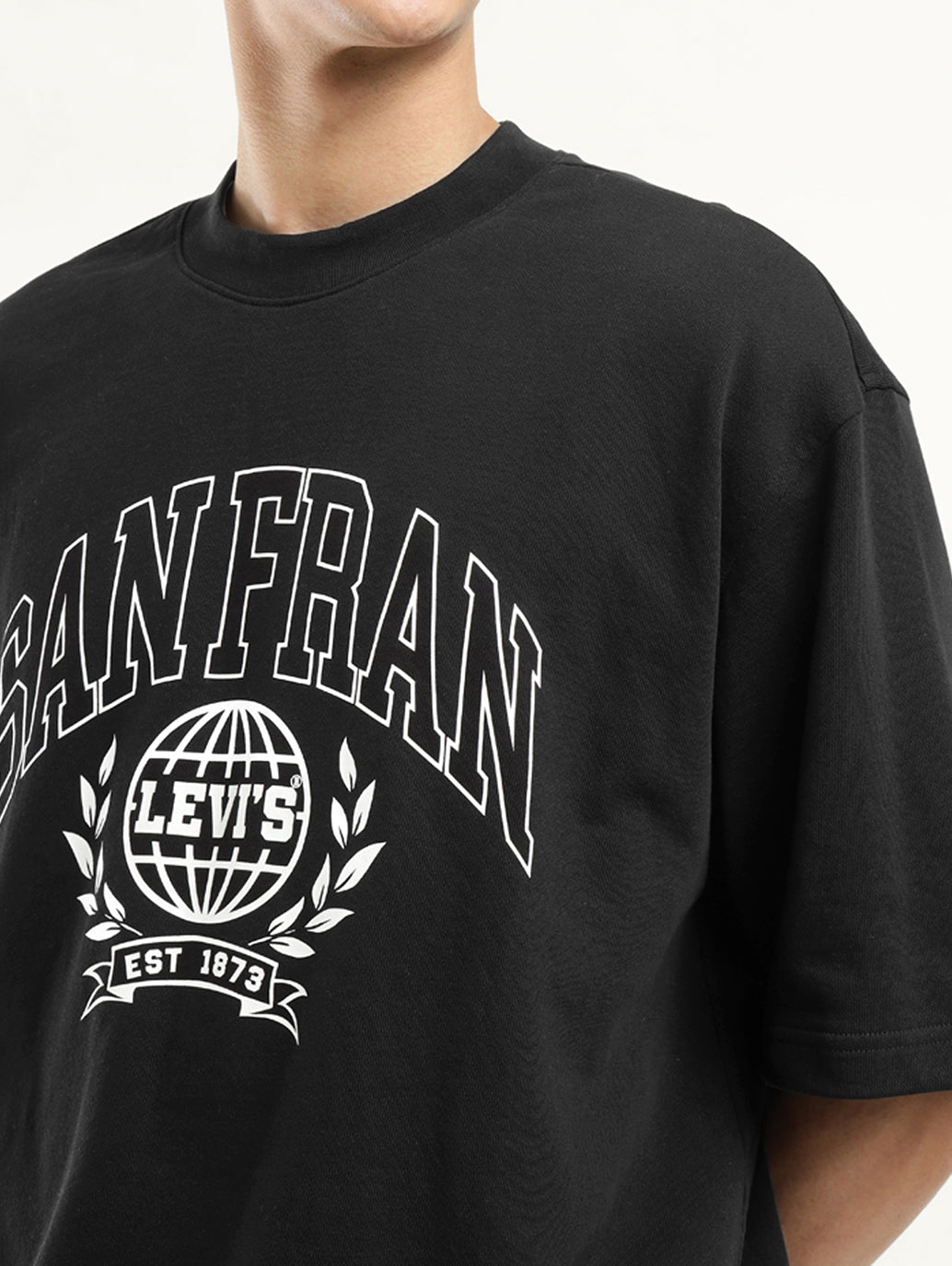 Men's Graphic Black Crew Neck T-shirt - Detail View