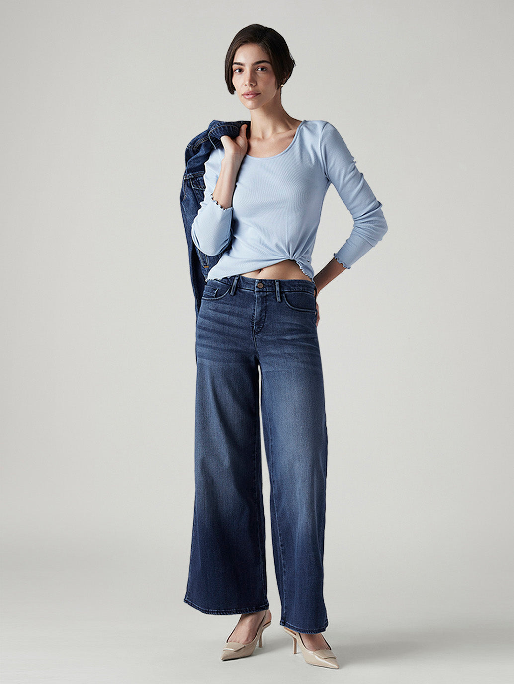 Women's 318 Dark Indigo Wide Leg Fit Mid Rise Redloop Jeans