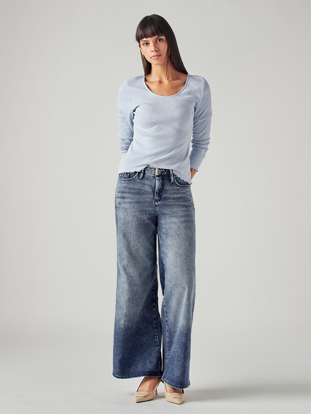 Women's 318 Dark Indigo Shaping Wide Leg Fit Mid Rise Redloop Jeans