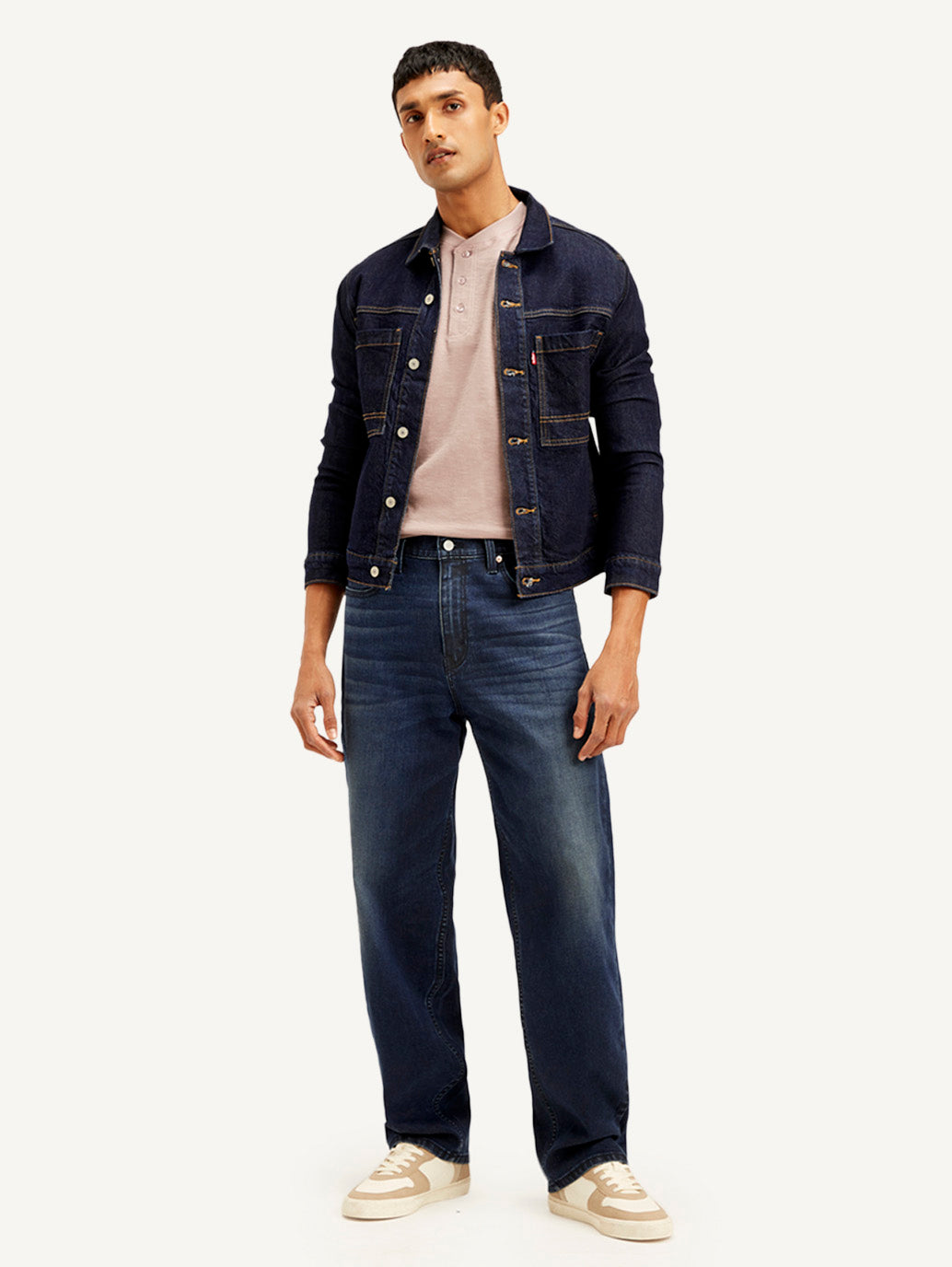 Men's 568 Navy Blue Loose Fit Mid Rise Jeans - Styleshot View
