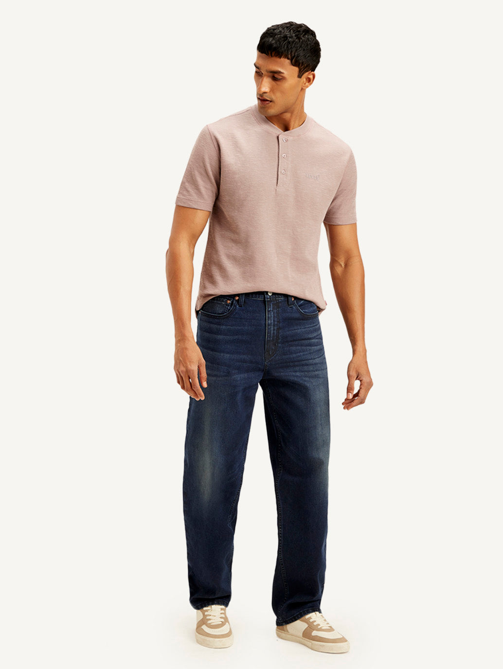 Men's 568 Navy Blue Loose Fit Mid Rise Jeans - Front View