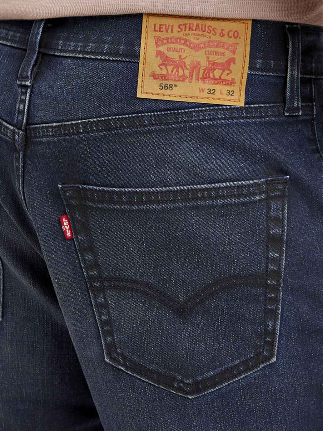 Men's 568 Navy Blue Loose Fit Mid Rise Jeans - Detail View