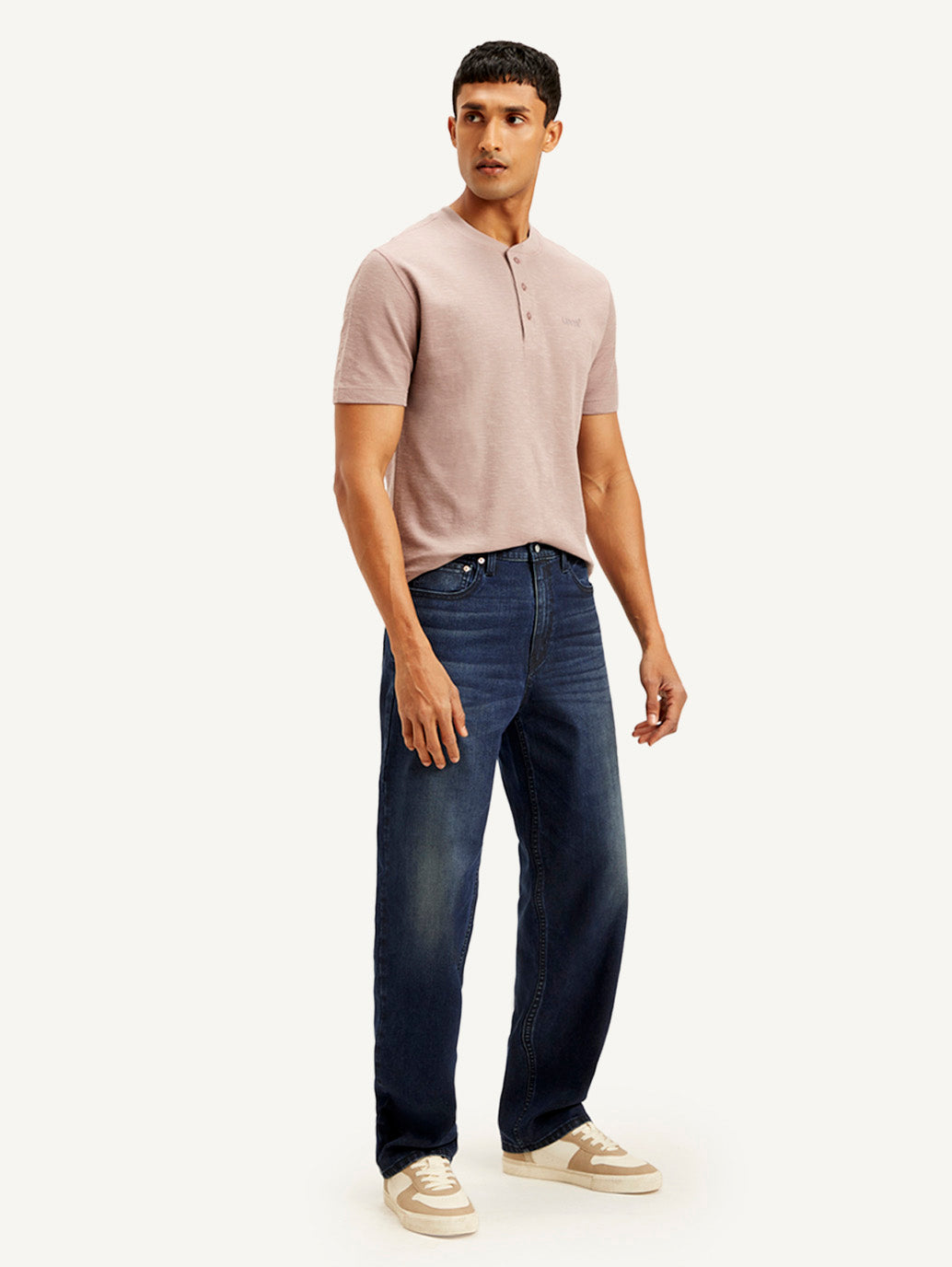 Men's 568 Navy Blue Loose Fit Mid Rise Jeans - Side View