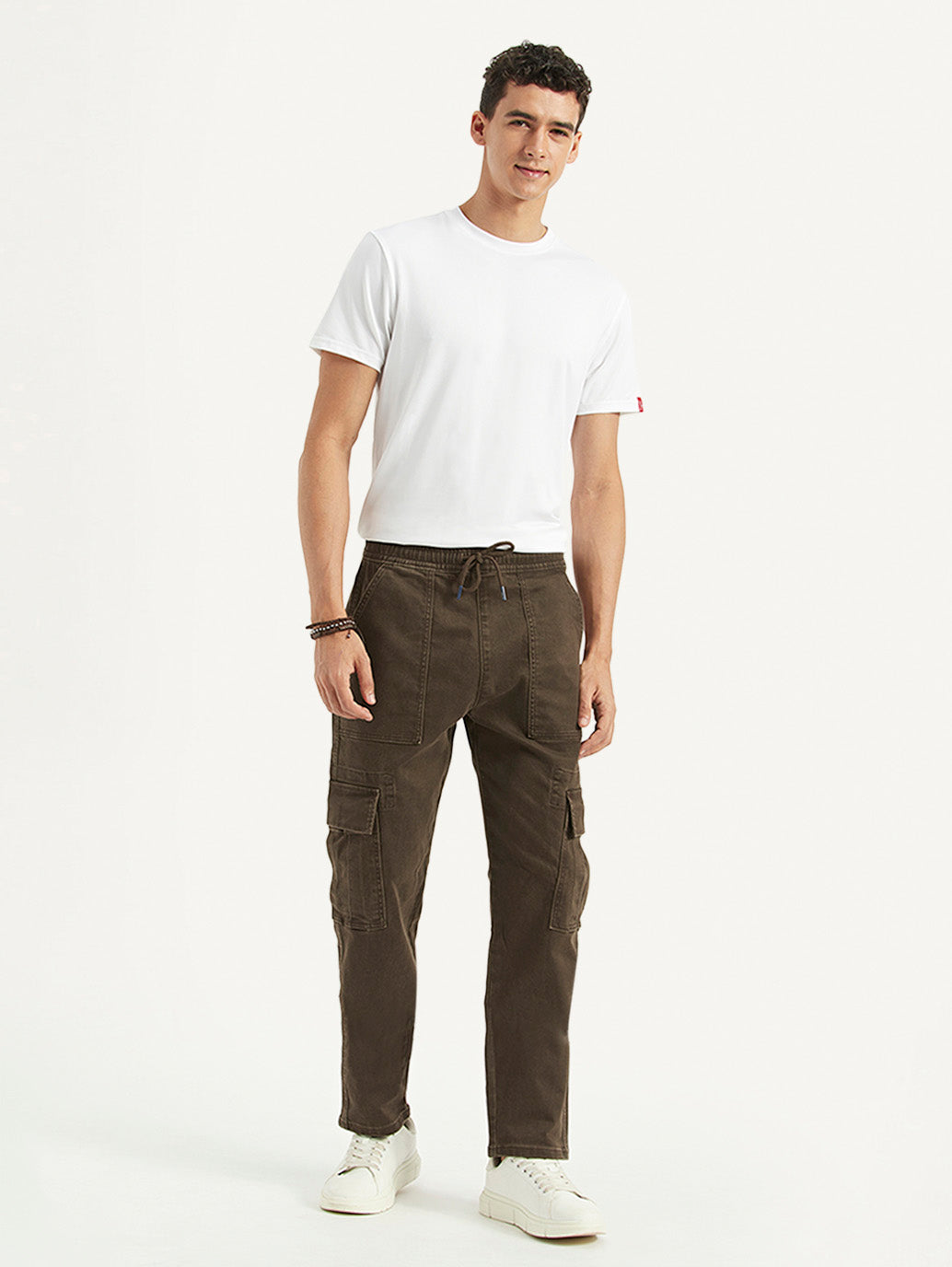 Men's Dark Brown Tapered Fit Cargo Trousers - Styleshot View