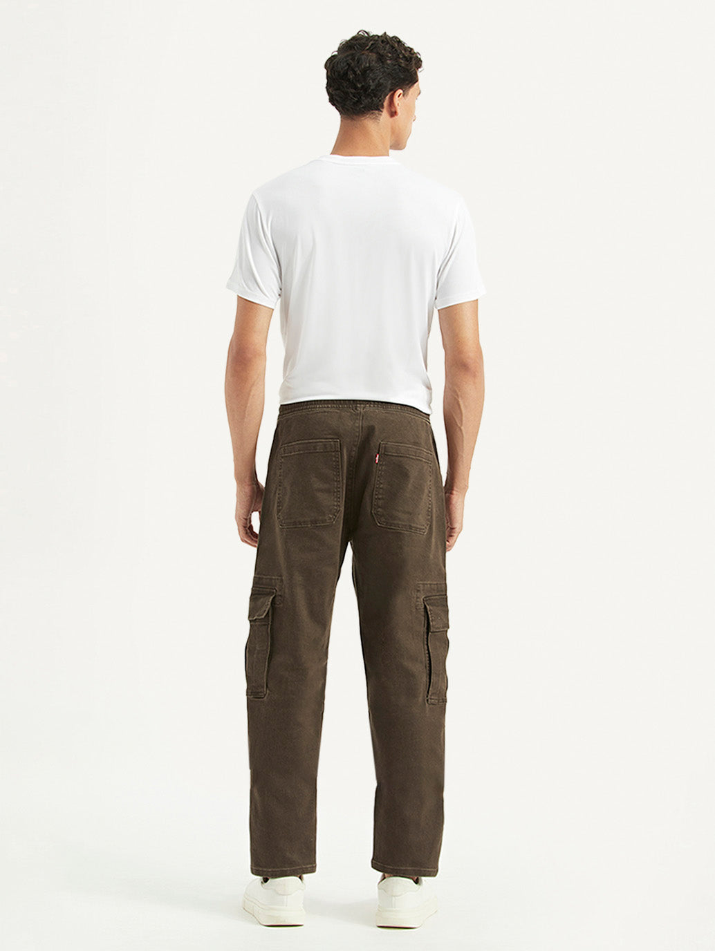 Men's Dark Brown Tapered Fit Cargo Trousers - Back View