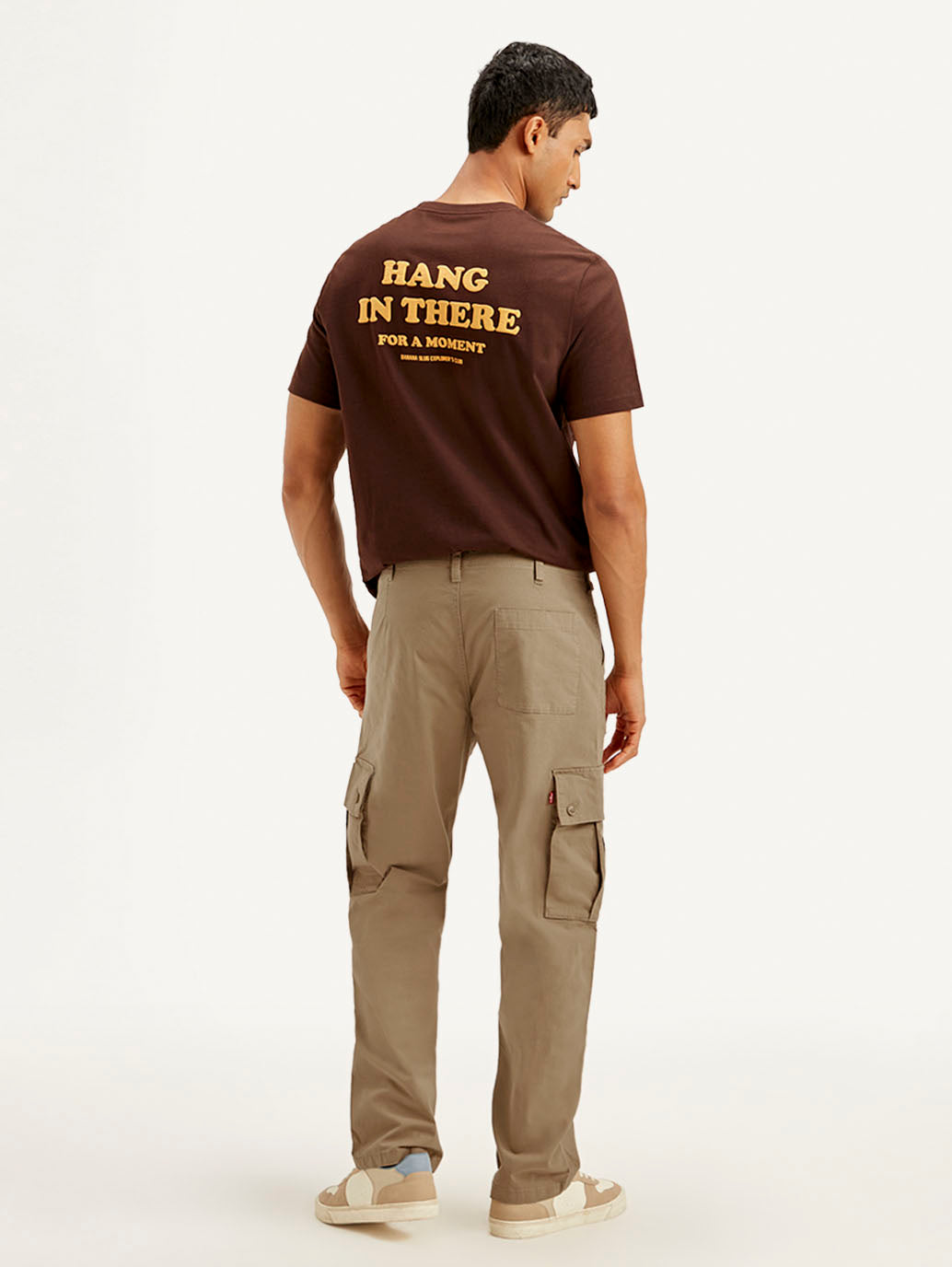Men's Brown Loose Fit Cargo Trousers - Back View