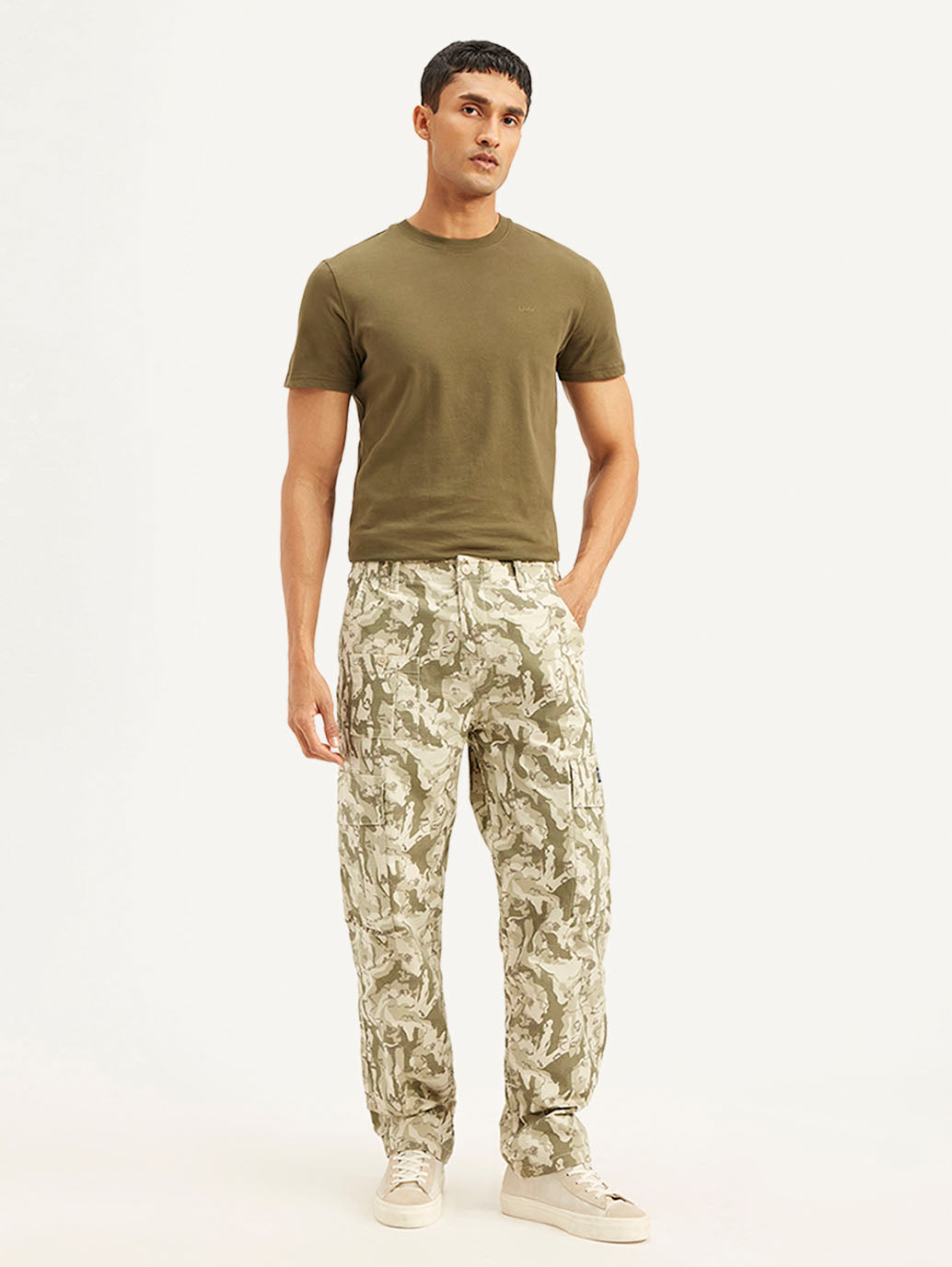 Men's Beige Loose Fit Cargo Trousers - d4224644-ef77-402c-b457-9edc0930f659 View