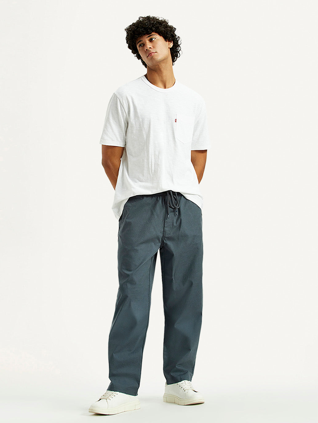 Men's Blue Loose Fit Mid Rise Joggers - Styleshot View