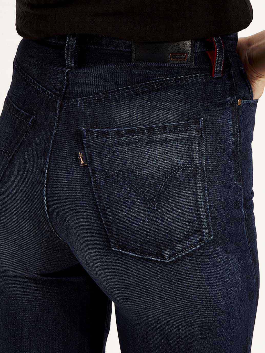 Women's Redloop Dark Blue Ribcage Bell Bottom Wide Leg Fit High Rise Jeans - Detail View